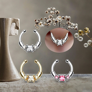 Faux Septum Piercing Nez Anneau Carré Zircon Nez Corps Bijoux En Gros Faux Septum Zircon Faux Nez Anneau - Product Image 5