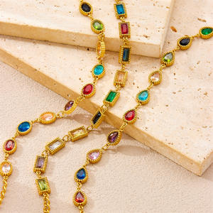 Pulsera de Acero Inoxidable con Cadena y Eslabones Chapados en Oro, con Circonitas Microincrustadas, Geométricas, Coloridas, en Forma de Gota de Agua, Unisex, Marca J Fashion - Product Image 1