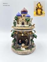 Figurine de château de la Nativité à deux niveaux en résine avec lumières LED et musique, décoration de Noël rotative