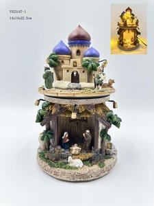Figura <span class=keywords><strong>de</strong></span> Resina <span class=keywords><strong>de</strong></span> Castillo <span class=keywords><strong>de</strong></span> Natividad <span class=keywords><strong>de</strong></span> Dos Niveles con Luces LED y Música, Decoración Navideña Giratoria - Product Image 4