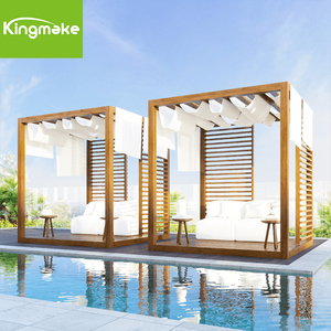 Haut <span class=keywords><strong>de</strong></span> gamme moderne teck bois matériel hôtel <span class=keywords><strong>lit</strong></span> <span class=keywords><strong>de</strong></span> jour teck forme carrée avec auvent plage Cabana extérieur chaises longues plage - Product Image 5
