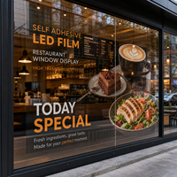 Film LED transparent adhésif pour vitrine de restaurant, à coller sur la vitre