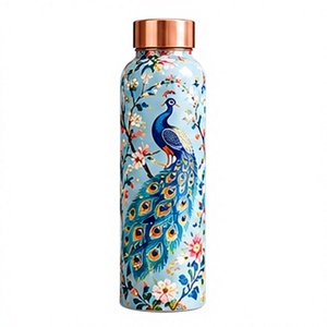 Botella de Agua de Cobre con Diseño de Pavo Real Vintage, a Prueba de Fugas, Portátil, Aislada, Ecológica, para Viajes - Product Image 1