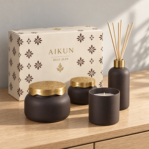 Aikun, Bajo MOQ, Respuesta Rápida, Set de Difusor de Aroma de Vidrio Redondo de 100 ml con Vela, Caja Floral con Logotipo en Relieve, Cualquier Aroma Duradero para Tiendas de Regalos - Product Image 1
