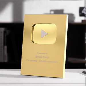 Custom Youtube Video Silver Gold Metal <strong>Trophies</strong> <strong>Plaques</strong> Laser Engraved UV Color Print LOGO <strong>Trophy</strong> Awards <strong>Plaques</strong> - Product Image 5