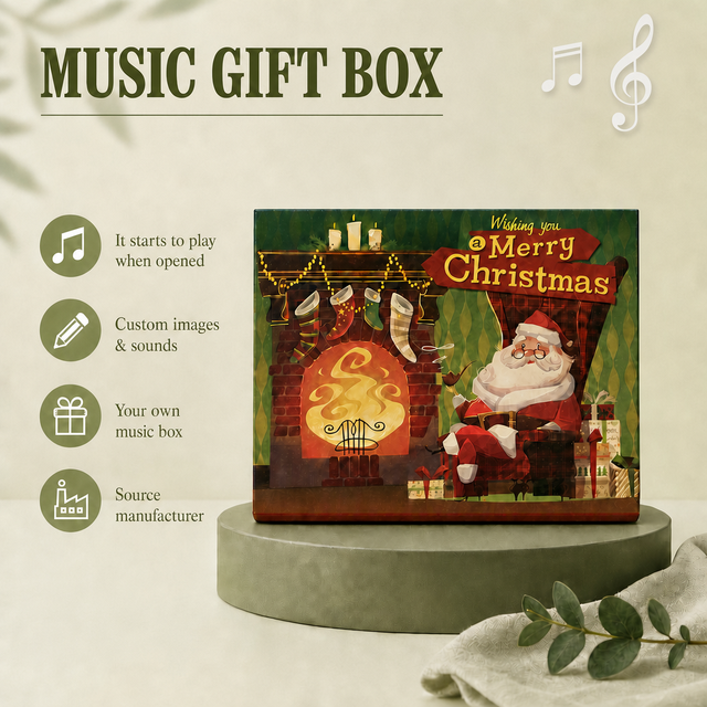 Best Quality Customized Christmas Style Paper Music Gift Box with Audio for Holidays and Weddings