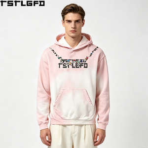 Sweat à capuche rose teinté par immersion OEM/ODM pour hommes, avec strass colorés et clous en V, style streetwear, vente en gros en vrac - Product Image 1