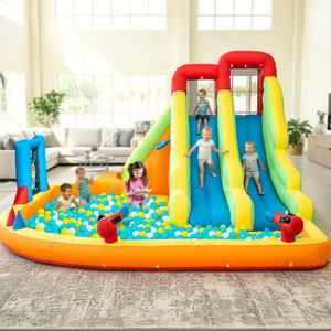 Tobogán Acuático Inflable de Doble Carril, Combo de Brincolín Inflable <span class=keywords><strong>con</strong></span> <span class=keywords><strong>Piscina</strong></span>, Trampolín, Red de Tiro, Canasta y Escalada - Product Image 1