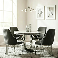 Table à manger élégante en acier inoxydable de luxe léger, moderne et minimaliste, en marbre, imperméable et durable, pour hôtel et usage domestique.