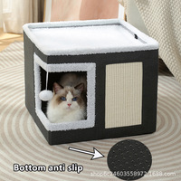 Villa pour chat en tissu confortable et simple, toutes saisons, pour salon, avec maison pliable à double couche, tapis lavable et griffoir intégré