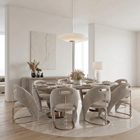 Ensemble de Table à Manger de Luxe Furnistyle Style Nordique pour Villa/Hôtel, avec 6/8/10 Chaises de Salle à Manger en Tissu ou Cuir Véritable
