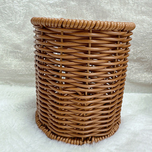 Round Woven Rattan <b>Storage</b> <b>Basket</b> 1-3L Handmade Office Organizer Desktop Fruit <b>Basket</b> Pen Holder Chopstick Holder - Product Image 3