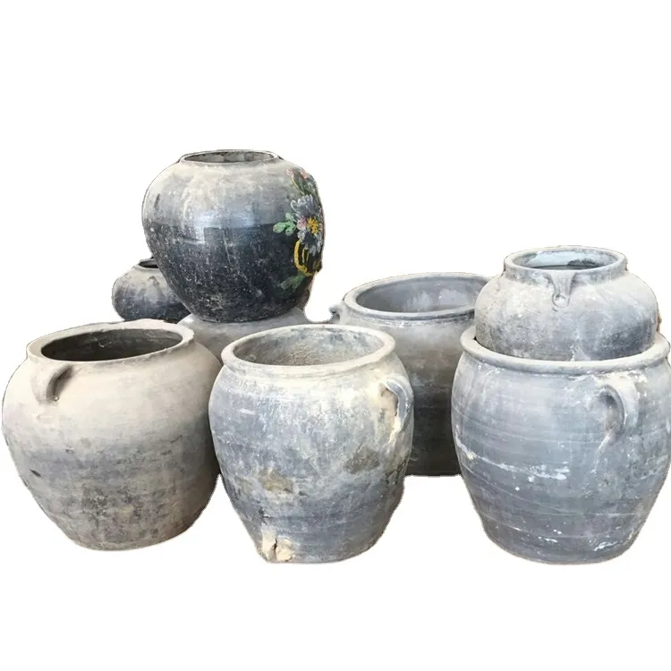 Pots anciens chinois, accessoires de meubles décoratifs, pots de poterie grise