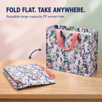 Grand sac fourre-tout en PP tissé avec poignées en sangle rose et imprimé flamant rose, réutilisable pour les courses quotidiennes et la visite du marché