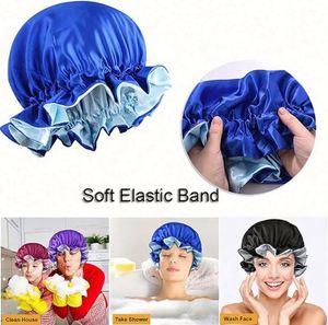 Bonnet de nuit unisexe en satin soyeux à double couche avec logo personnalisé, bord ondulé, ajustable, toutes saisons, vente en gros - Product Image 6