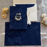 Carpeta Folio de Terciopelo Azul Marino con Logotipo Personalizado en Relieve Dorado, Monograma, para Boda o Porta Certificados de Negocios VIP de Lujo