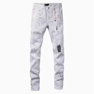 Jean droit vintage taille mi-haute délavé coupe slim bleu foncé clair en denim déchiré écologique respirant résistant à la décoloration - Product Image 2