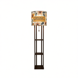 Brown 3 <b>Shelf</b> <b>Floor</b> <b>Lamp</b> 65 H Floral Drum Shade Wood Base Home Decor Elegant Design - Product Image 1