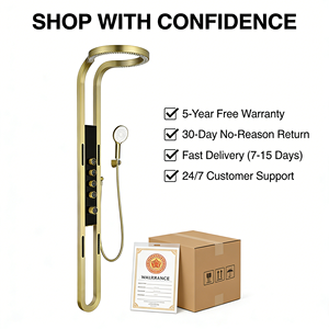 Panneau de douche intelligent à LED avec cascade, mitigeur thermostatique eau froide, finition or doré ou noir de luxe, commande tactile - Product Image 6