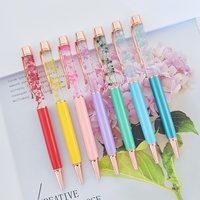 Stylo à bille en métal avec 18 petites fleurs séchées, pour logo, créatif, DIY, à effet flottant, vente en gros d'usine