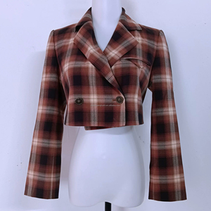 Custom Women's Cropped Plaid blazer for <strong>Ladies</strong> Checked Jacket - Product Image 3