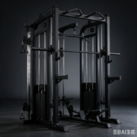 Rack de musculation tout-en-un en acier au carbone avec presse à jambes, machine Smith multifonction et poulie à bras longs pour salle de sport