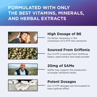Complément 5-HTP Vitamine B6 SAM-e pour Adultes Végétaliens 5-Hydroxytryptophane Capsules pour le Soulagement du Stress et l'Aide au Sommeil