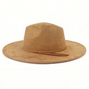 Sombreros Fedora de Gamuza al por Mayor con Ala Ancha de 10 cm, Estilo Casual Unisex para Fiestas, Negocios, Pesca, con Cinta y Cuerda Color Durazno - Product Image 3