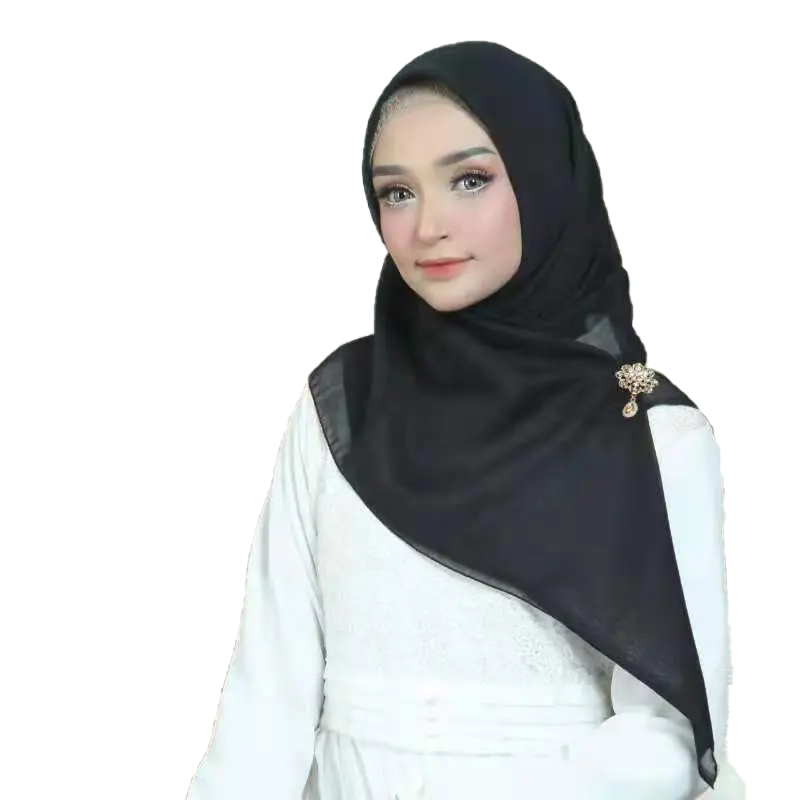 Malaysia custom chiffon supplier square voile wear cotton voile hijab solid dyed shawl with tudung hijabs 110x100CM