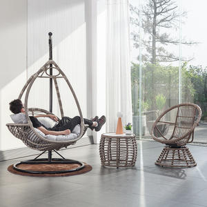 Muebles de exterior moderna cuerda en forma de huevo PE ratán mimbre hamaca colgante columpio silla con asiento Columpio de jardín natural - Product Image 3