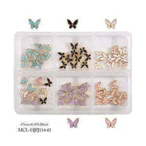 批发彩色款式60件每盒3D金属合金蝴蝶指甲饰物搪瓷工艺