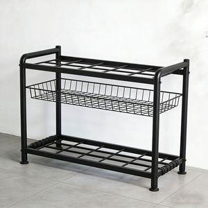 Water Bucket <b>Rack</b> 2 Tier Metal Storage Shelf With Hooks For <b>Kitchen</b> Bedroom Living Room - Product Image 2