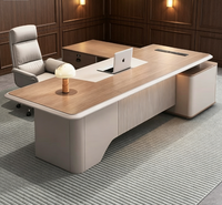 Bureau de direction moderne de luxe léger en L réglable avec armoire latérale murale et bibliothèque assortie - Bureau commercial en bois