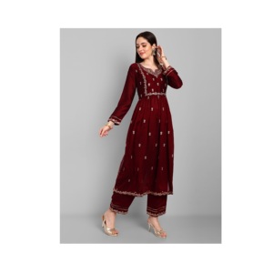 Longue Kurti en soie Vichitra de qualité supérieure pour la fête et les vêtements réguliers Kurtis à la mode pour les femmes à la quantité en gros - Product Image 1