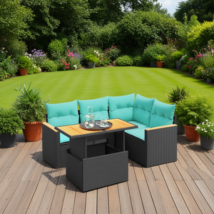 Poly Rattan Patio Sofa Set With Cushions 4 Seater Outdoor Garden Furniture Elegant Design <b>Black</b> <b>Frame</b> - Product Image 2