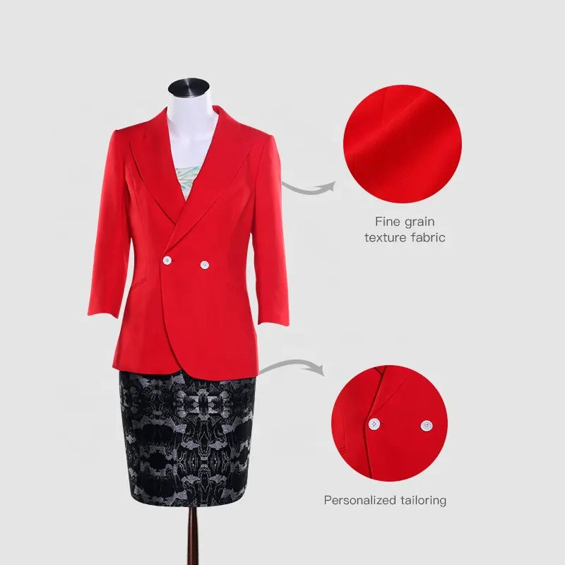 Costume style chinois pour femmes, ensemble 2 pièces et jupe, personnalisé, rouge, nouveau design à la mode, costume d'affaires, collection 2020