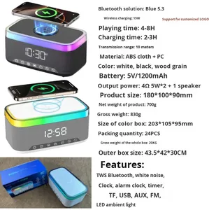 Altoparlante Bluetooth All-in-One con Caricatore Wireless da 15W, Sveglia, Lampada da Scrivania LED RGB, Radio FM per Camera da Letto, Soggiorno, <span class=keywords><strong>Gadget</strong></span> Smart per la <span class=keywords><strong>Casa</strong></span> - Product Image 5