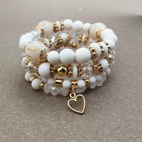 Bohemian kralen armbandenset met hartjes van legering voor vrouwen - grensoverschrijdende etnische stijl - kleurrijke handgemaakte rekbare armband cadeau