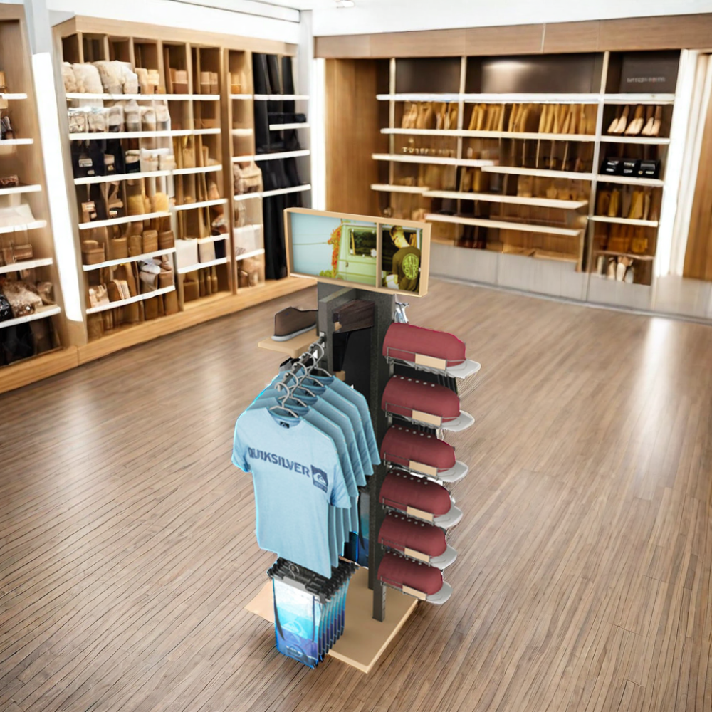 Apache Custom Wood Apparel & Accessories Display Stand for T-shirt and Hat Collections in Clothing Stores & Retail Boutiques — view 6