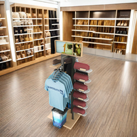 Support d'affichage personnalisé en bois Apache pour vêtements et accessoires, idéal pour les collections de t-shirts et de casquettes dans les magasins de vêtements et les boutiques de détail