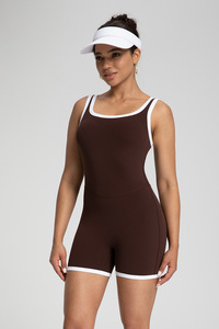 SUHE BS-1667 Athena Solid <b>Spaghetti</b> <b>Strap</b> Scoop Neck Seamless Shorts Bodysuit Women Nylon66 Padded <b>Bra</b> Quick Dry Sports - Product Image 5