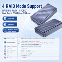 Caja para SSD NVMe M2 de Doble Bahía RAID, 20Gbps USB3.2 Gen2x2, Ventilador Integrado, Aluminio, 2230/2242/2260/2280, Máximo 8TB, RAID0/1/JBOD