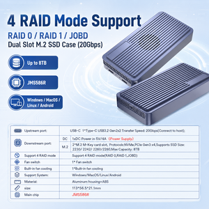 Boîtier SSD NVMe M.2 double baie <span class=keywords><strong>RAID</strong></span> 20 Gbit/s USB 3.2 Gen2x2 avec ventilateur intégré en aluminium pour SSD 2230/2242/2260/2280, jusqu'à 8 To, compatible RAID0/1/JBOD - Product Image 5