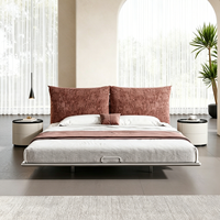 Lit double flottant Petal, luxe européen, revêtement en tissu, cadre en acier inoxydable, inclinable, taille king, matelas assorti gratuit, haut de gamme