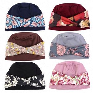 New Arrival Women Twist Turban with Floral Pattern Printed Polyester Outdoor Headwrap Stretchy Muslim <b>Hijab</b> Chemo <b>Cap</b> - Product Image 2