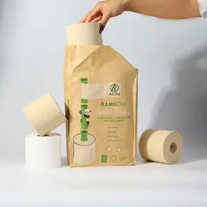Papel higiénico comercial Núcleo blanco Pulpa de bambú Rollo estándar de papel higiénico para papel higiénico