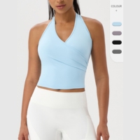 OEM Individuelles Logo Atmungsaktives Leichtes Damen V-Ausschnitt Neckholder Tanktop Sexy Fitness Yoga Singlet mit Rückenausschnitt Eng Anliegend Vierwege-Stretch