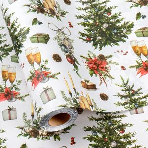 MAYPLUSS Christmas Wrapping Paper 17 In X 33 Ft Watercolor Tree Candle Pinecone Goblet Gift Wrap Recyclable Single Side - Product Image 1