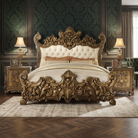 Cadre de canapé-lit double en cuir italien de luxe antique, ensemble de meubles de chambre à coucher de style royal français