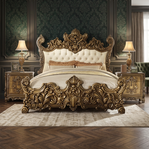Estructura de Sofá Cama Doble de Cuero Italiano de Lujo Antiguo, Juego de Muebles de Dormitorio King de Diseño Francés Real - Product Image 3
